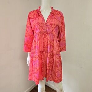 Bella Tu Tunic Mini Dress Hawaiian Print Size XL Embroidered 3/4 Slv Tiered NWT